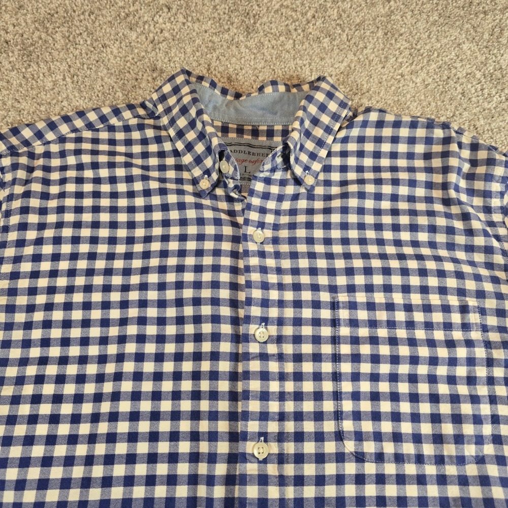 Saddlebred Mens Blue White Gingham Vintage Oxford Button Down Shirt Large L